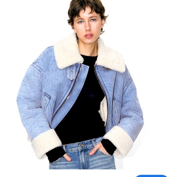 Zara FAUX SHEARLING BIKER JACKET ZW COLLECTION size S - Picture 1 of 7